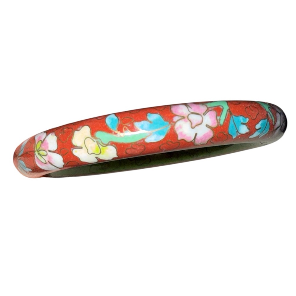 Large Vintage Floral Cloisonne' Bangle Bracelet